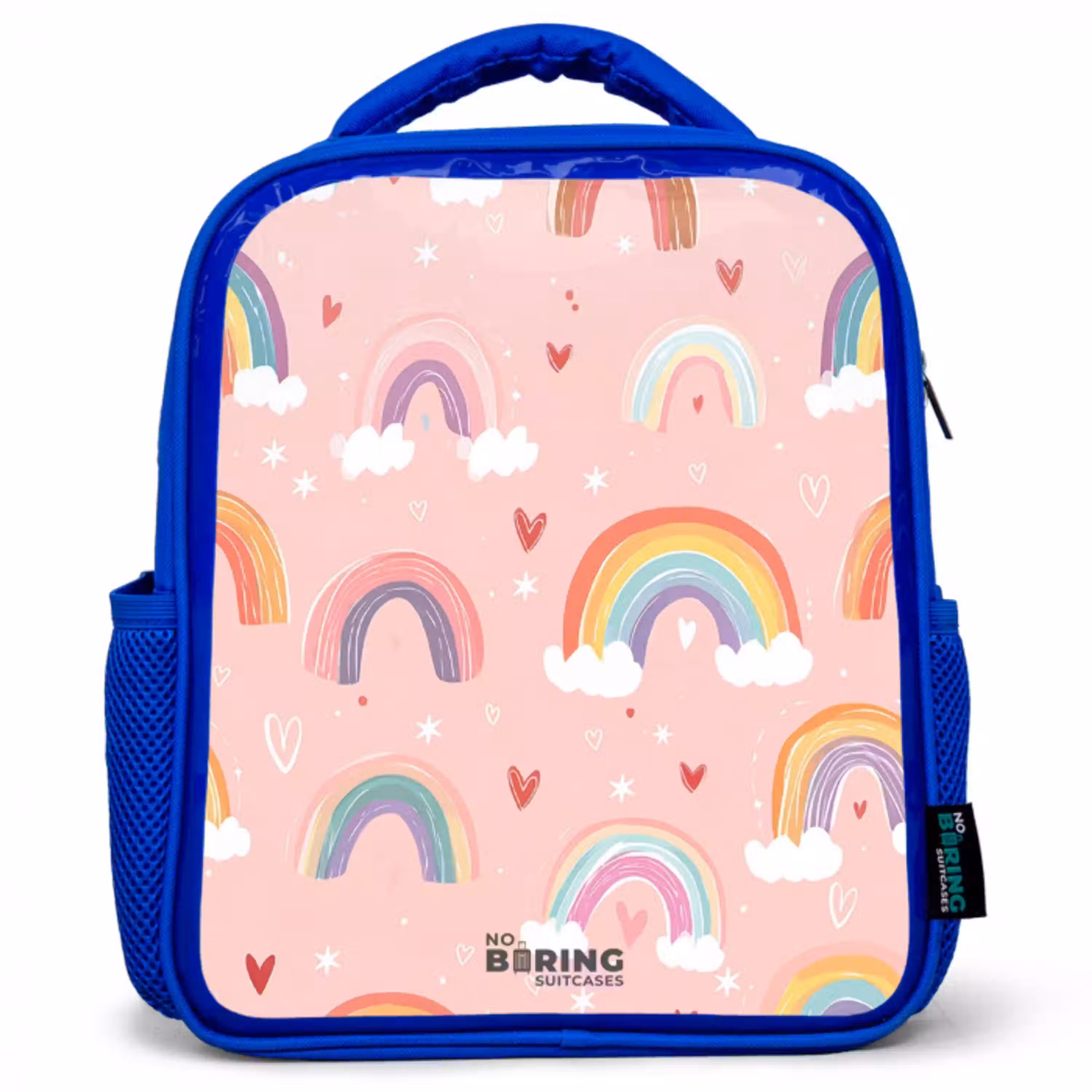 Regenbogen op een roze achtergrond Kinderrugzak - Blauw middel -3d