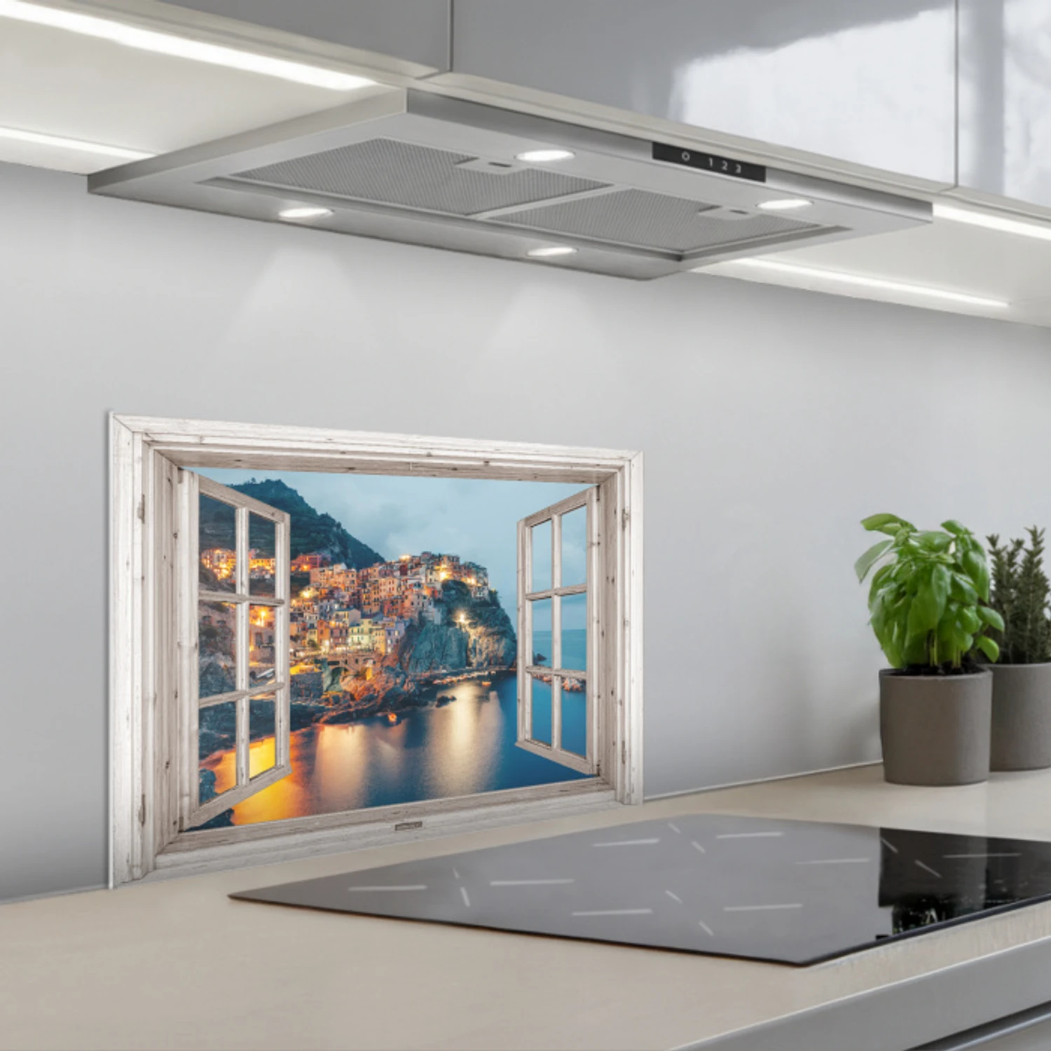 Doorkijk - Italië - Zee keuken achterwand spatscherm klein -3d_schuin