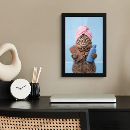 Kat - Handdoek - Washand - Zeep fotolijst zwart zonder passe partout klein -sfeer1