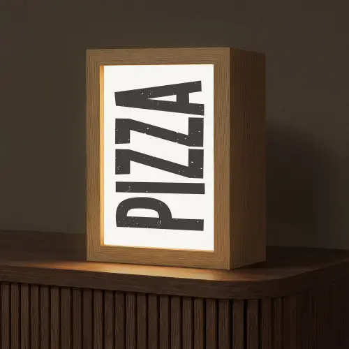 Pizza - Japandi - Decoratie - Vintage Light Box met kabel (Tafellamp) klein -z3d_website