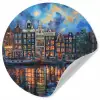 Grachten Amsterdam - Huizen - Stad - Kleurrijk Wandcirkel behangsticker klein -3d
