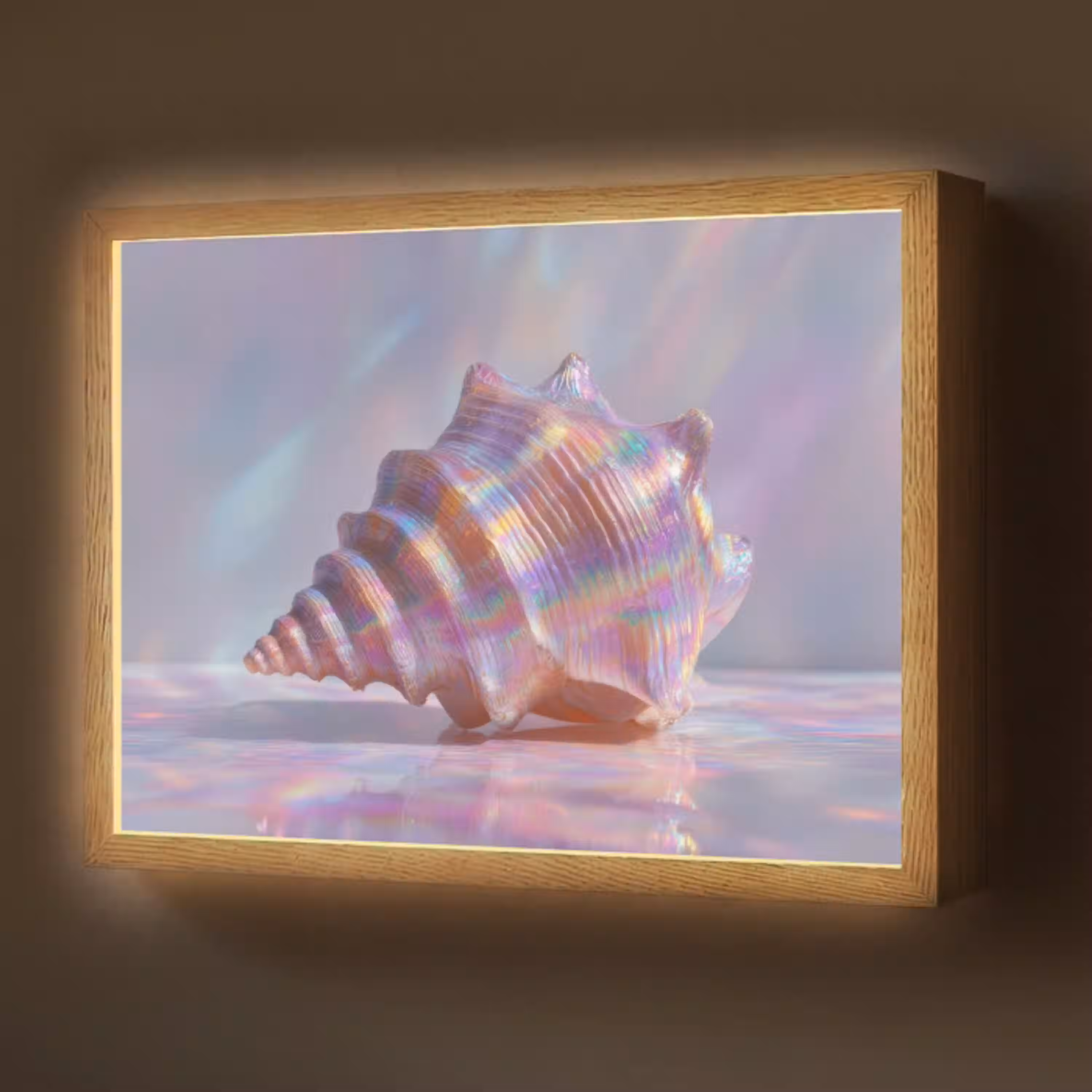 Schelp - Glanzend - Regenboogtinten Light Box met batterij (Wandlamp) middel -z3d_website