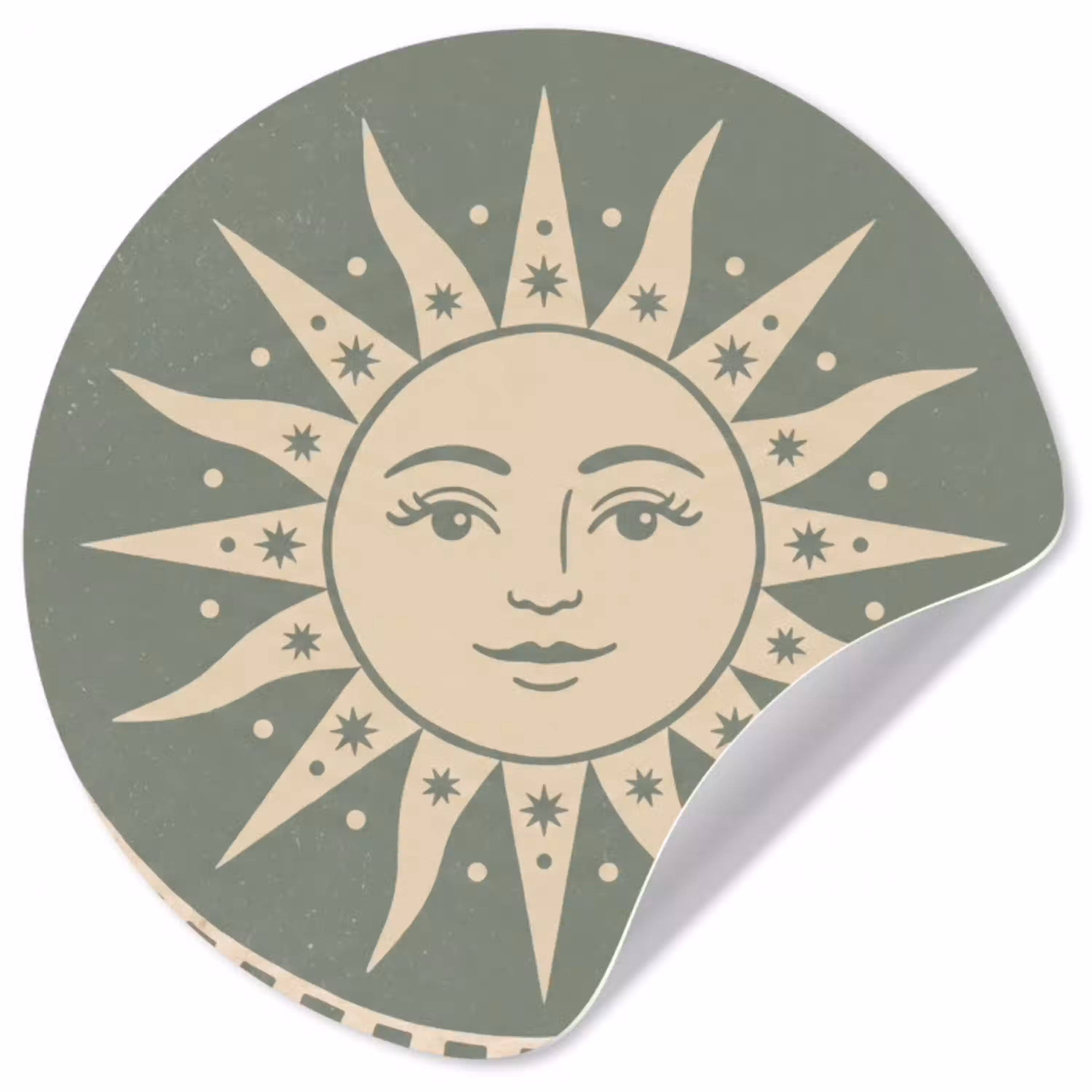 Zon - Sterren - Astrologie - Vintage - Groen Wandcirkel behangsticker klein -3d