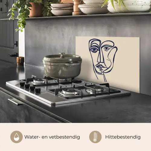 Minimalistisch - Lijnillustratie - Beige - Donkerblauw keuken achterwand spatscherm klein -usp_NL