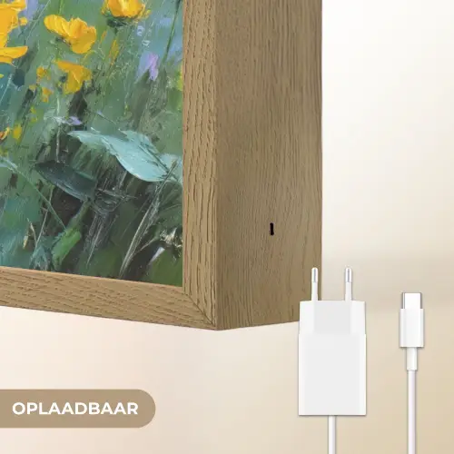 Penseelstreken - Bloemen - Felgeel - Abstract Light Box met batterij (Wandlamp) middel -USP_websiteoplaadbaarNL