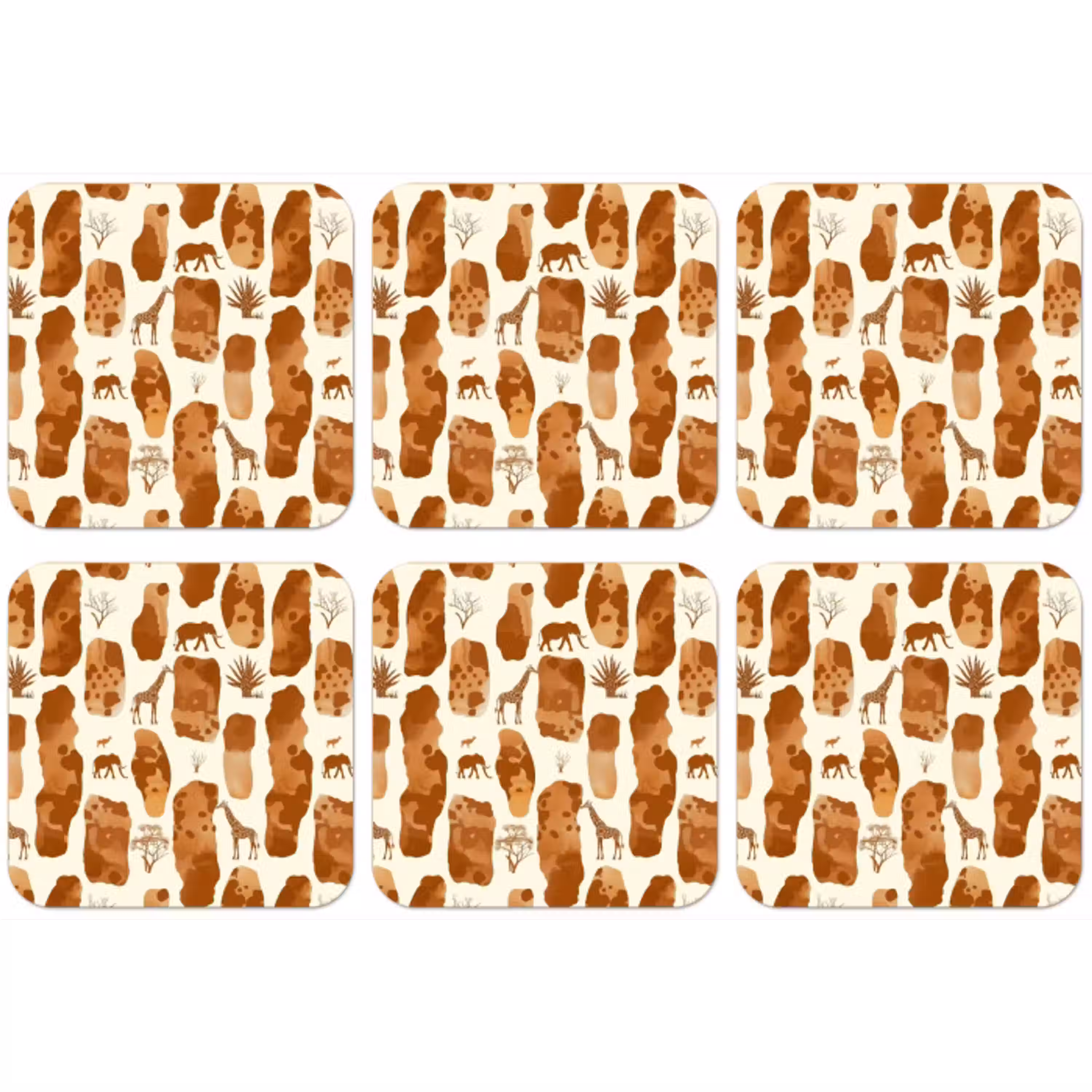 Terracotta - Safari - Dieren - Patroon onderzetter kurk middel 366 -zkaufland3dotto