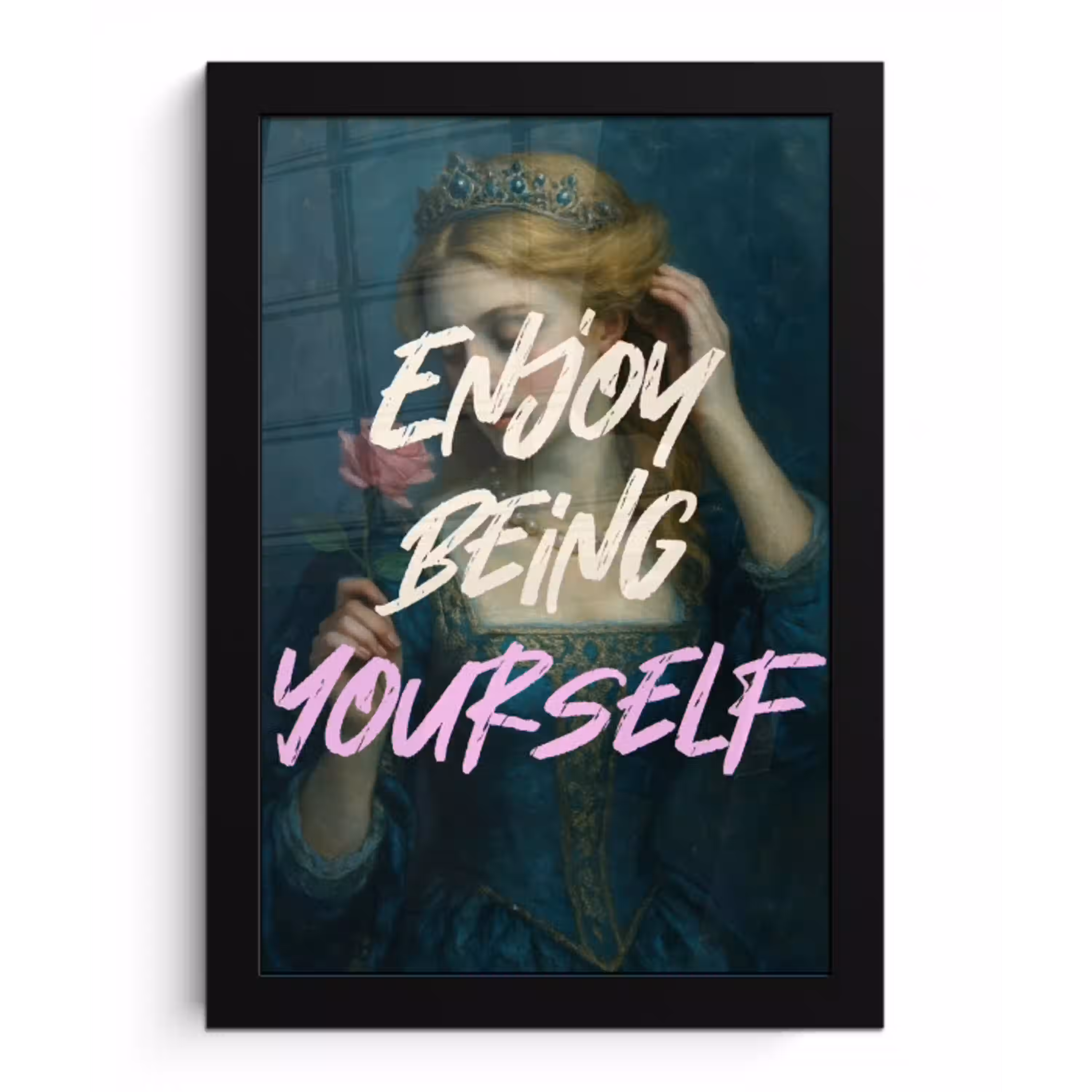 Vrouw - Roos - Quote fotolijst zwart zonder passe partout klein -3d