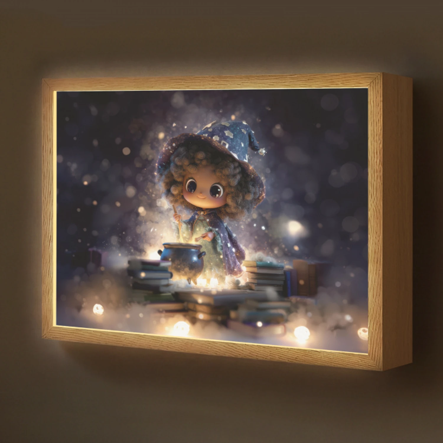 Meisje - Toveren - Sterren - Paars Light Box met batterij (Wandlamp kind) middel -z3d_website