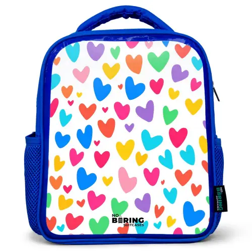 Gekleurde hartjes Kinderrugzak - Blauw middel -3d