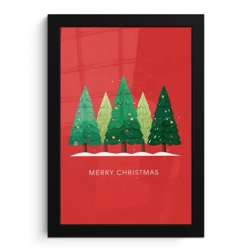 Minimalistisch - Kerstbomen - Rood - Sneeuw fotolijst zwart zonder passe partout klein -3d