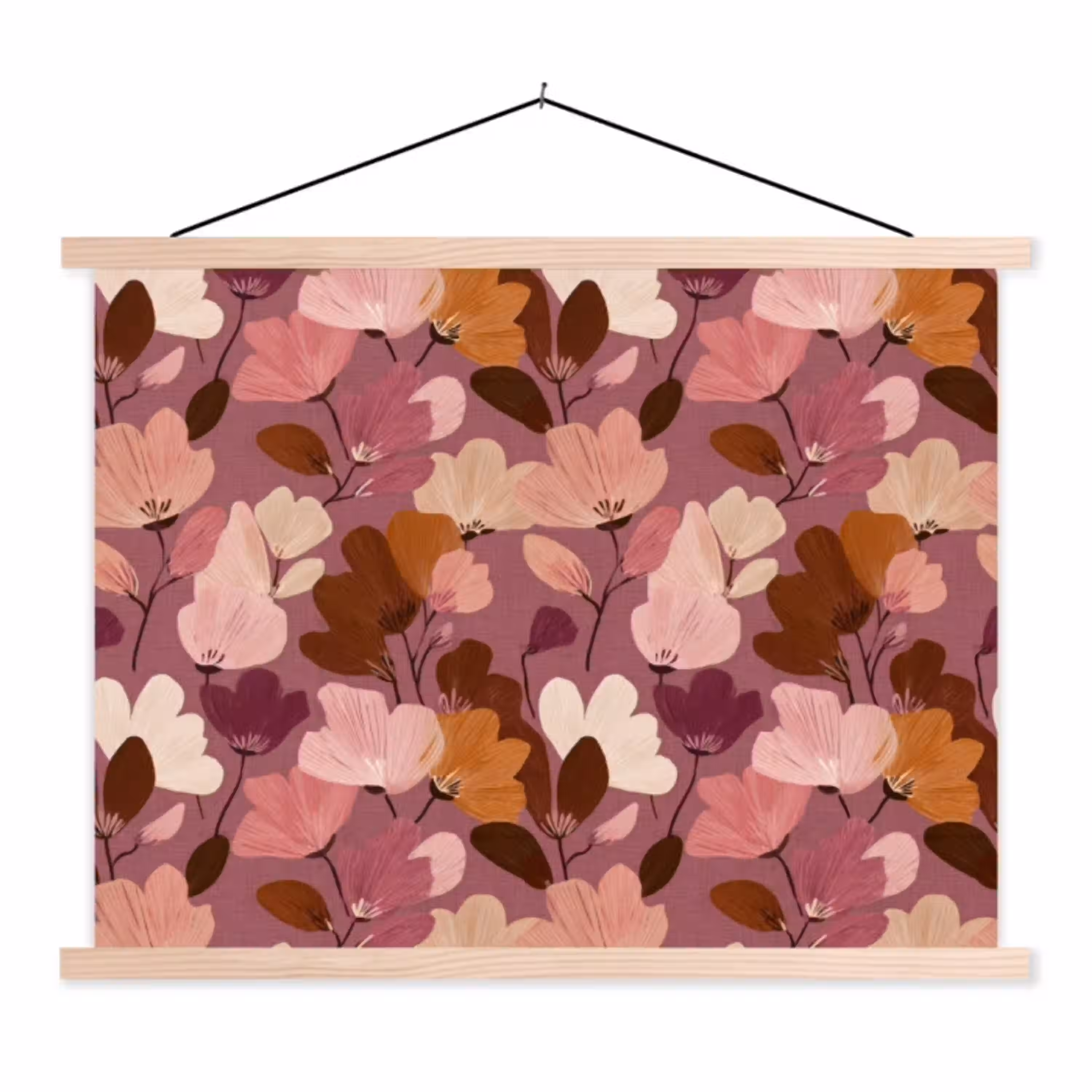 Bloem - Patroon - Roze textielposter latten blank klein 122 -3d