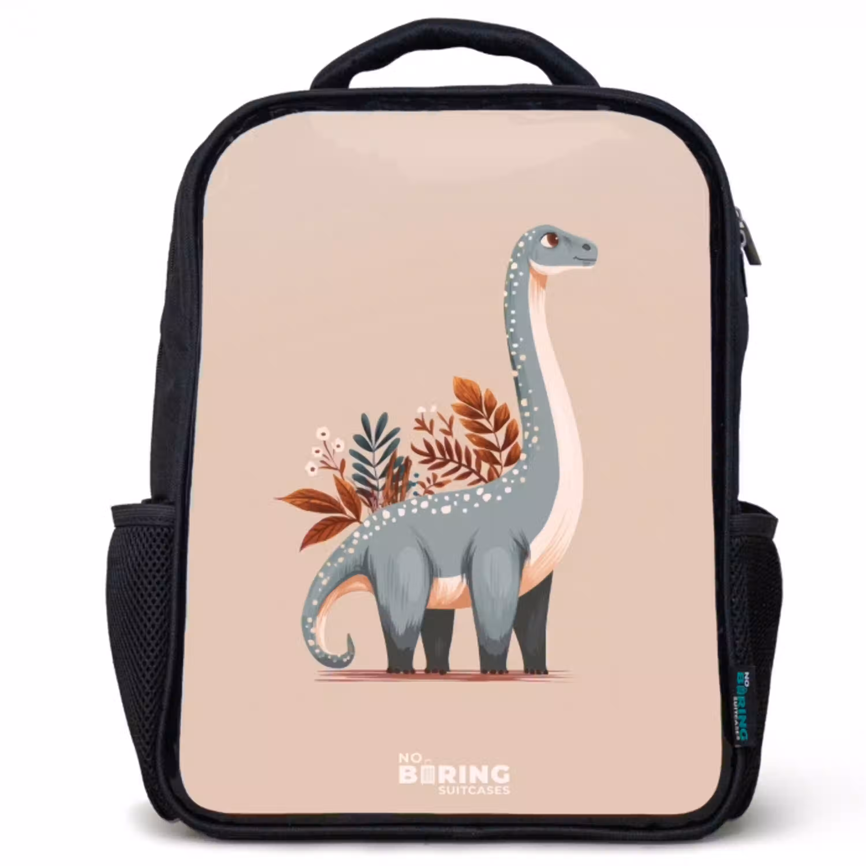 Blauwe dinosaurus op een beige achtergrond Rugzak - Zwart middel -3d