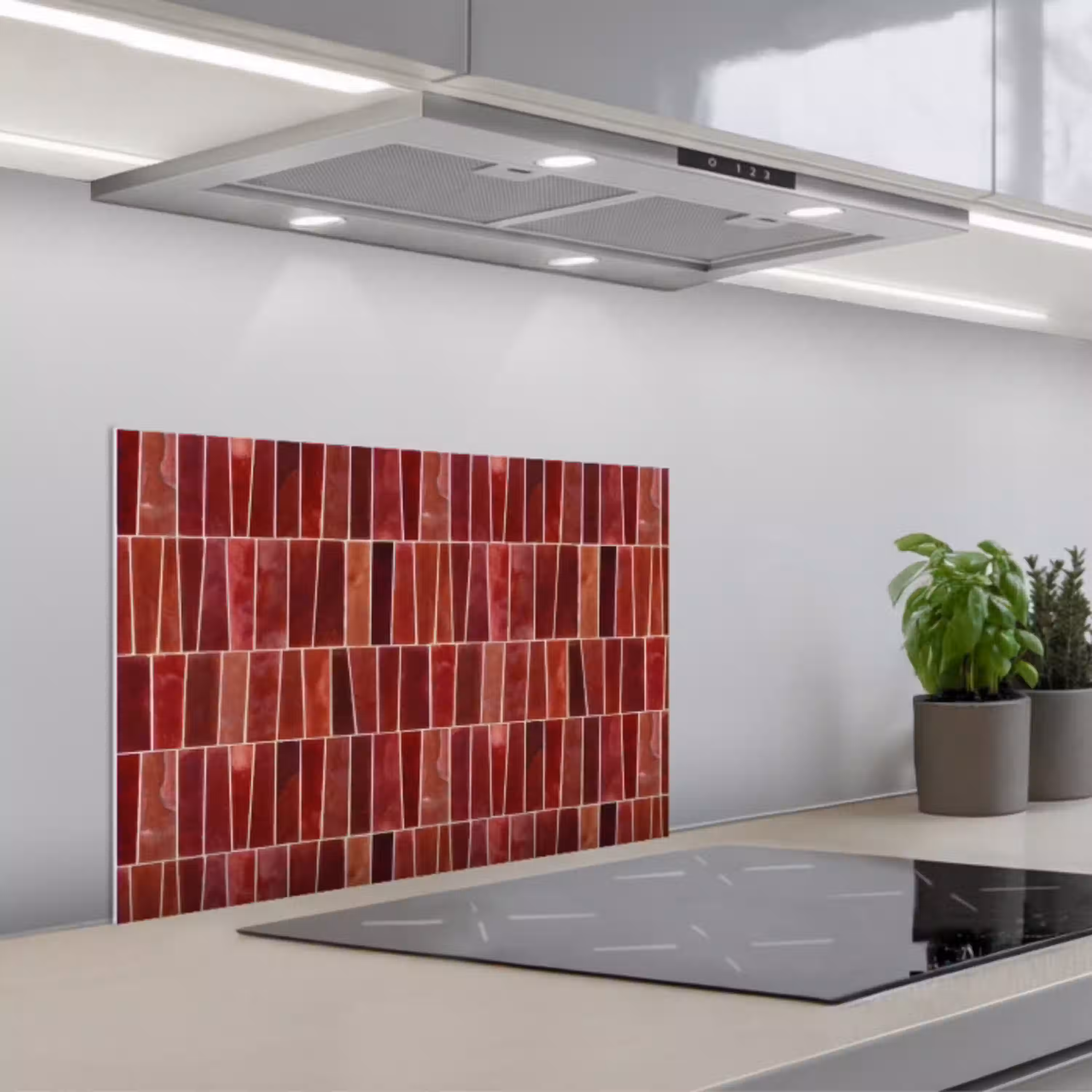 Tegels - Modern - Structuur - Dieprood keuken achterwand spatscherm klein 900 -3d_schuin