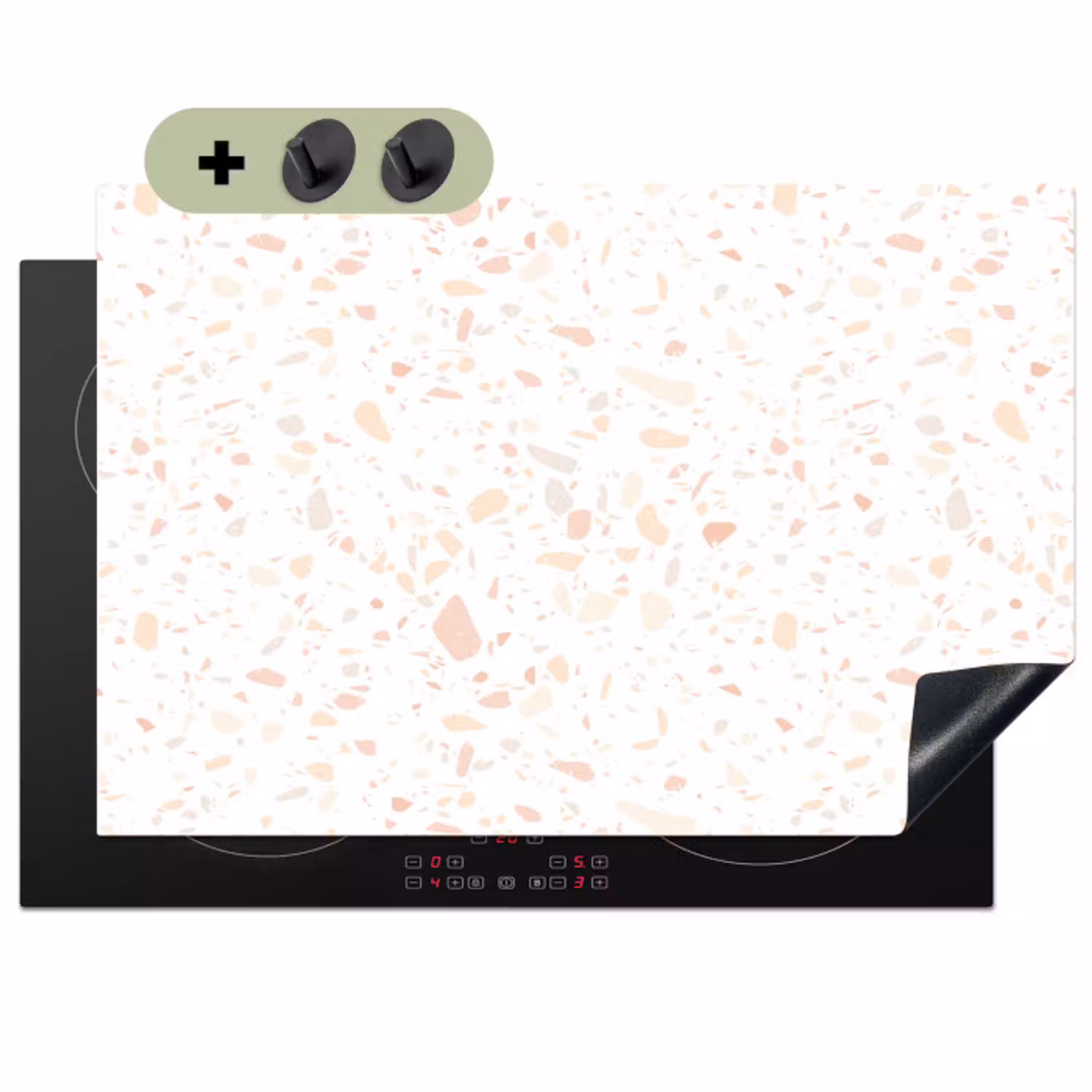 Terrazzo -  Patroon - Wit - Perzik Inductie beschemer met haakjes klein 777 -3d