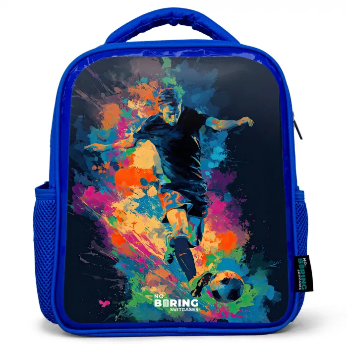 Neon - Voetballer - Kleurrijk Kinderrugzak - Blauw middel -3d