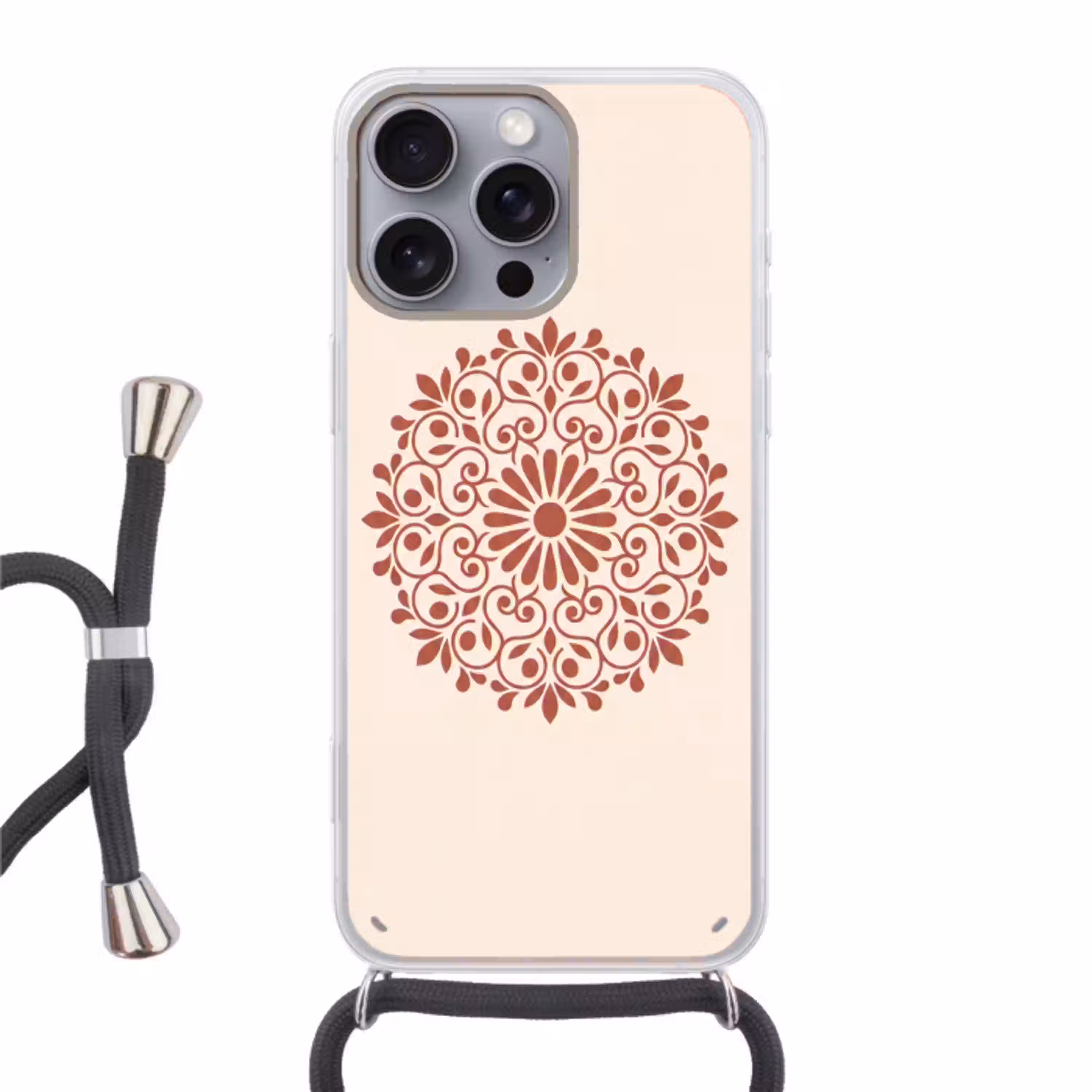 Decoratie - Cirkel - Symmetrisch - Modern - Roodbruin Hoesje iPhone 16 Pro Max met koord klein -3d