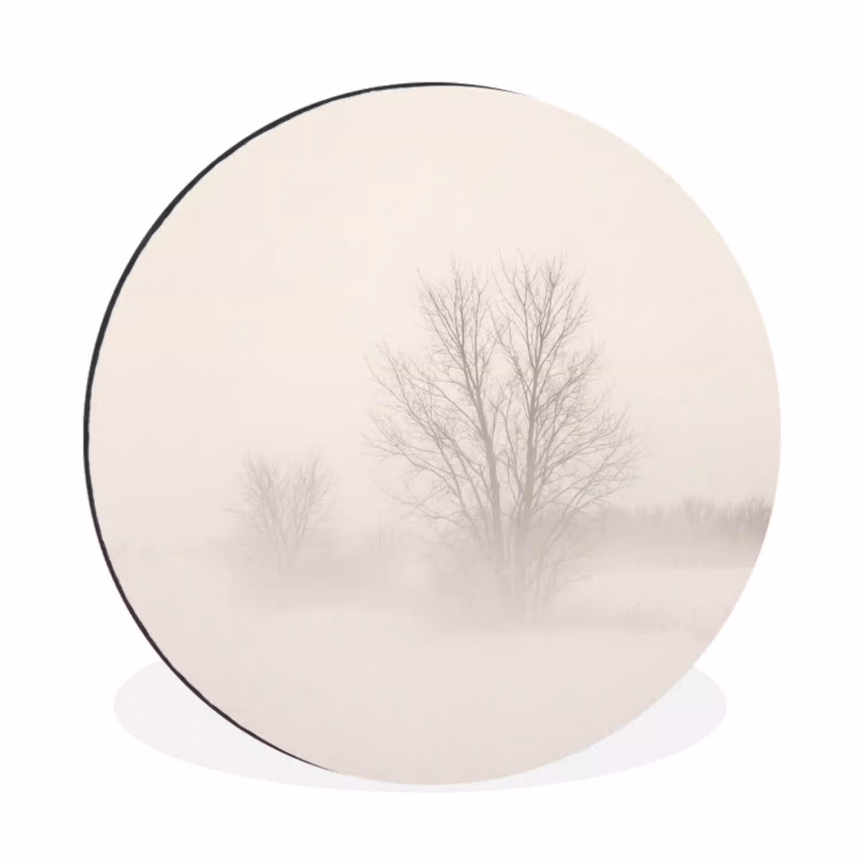 Boom - Mist - Sneeuw - Winter - Minimalistisch Wandcirkel aluminium klein -3d