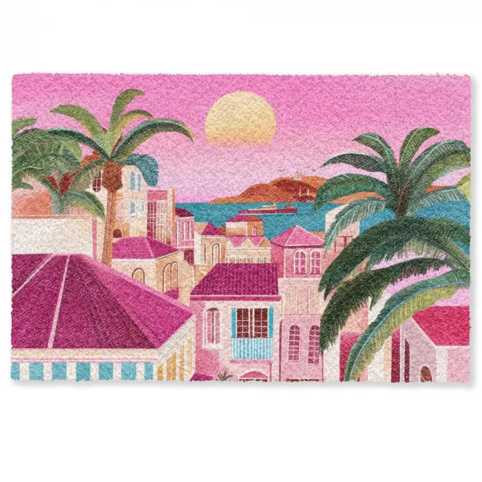 Stad - Roze - Palmbomen Deurmat klein -zkaufland3d