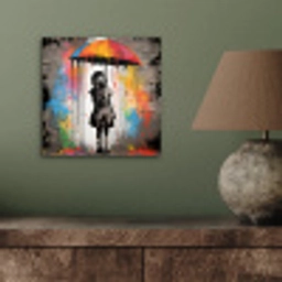 Meisje - Kunst - Paraplu - Graffiti - Kleuren - Muur aluminium wit klein -sfeer2