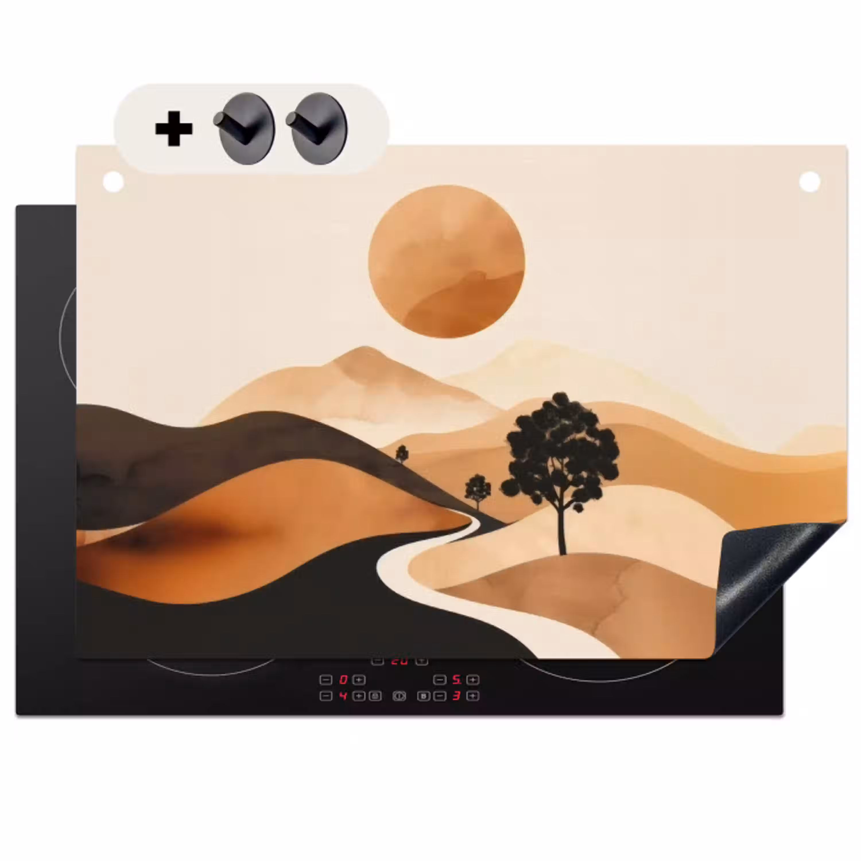 Zon - Heuvels - Boom - Abstract Inductie beschemer met haakjes klein -3d