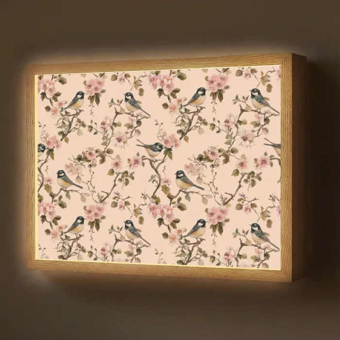Bloesem - Koolmees - Roze Light Box met batterij (Wandlamp) middel 907 -z3d_website