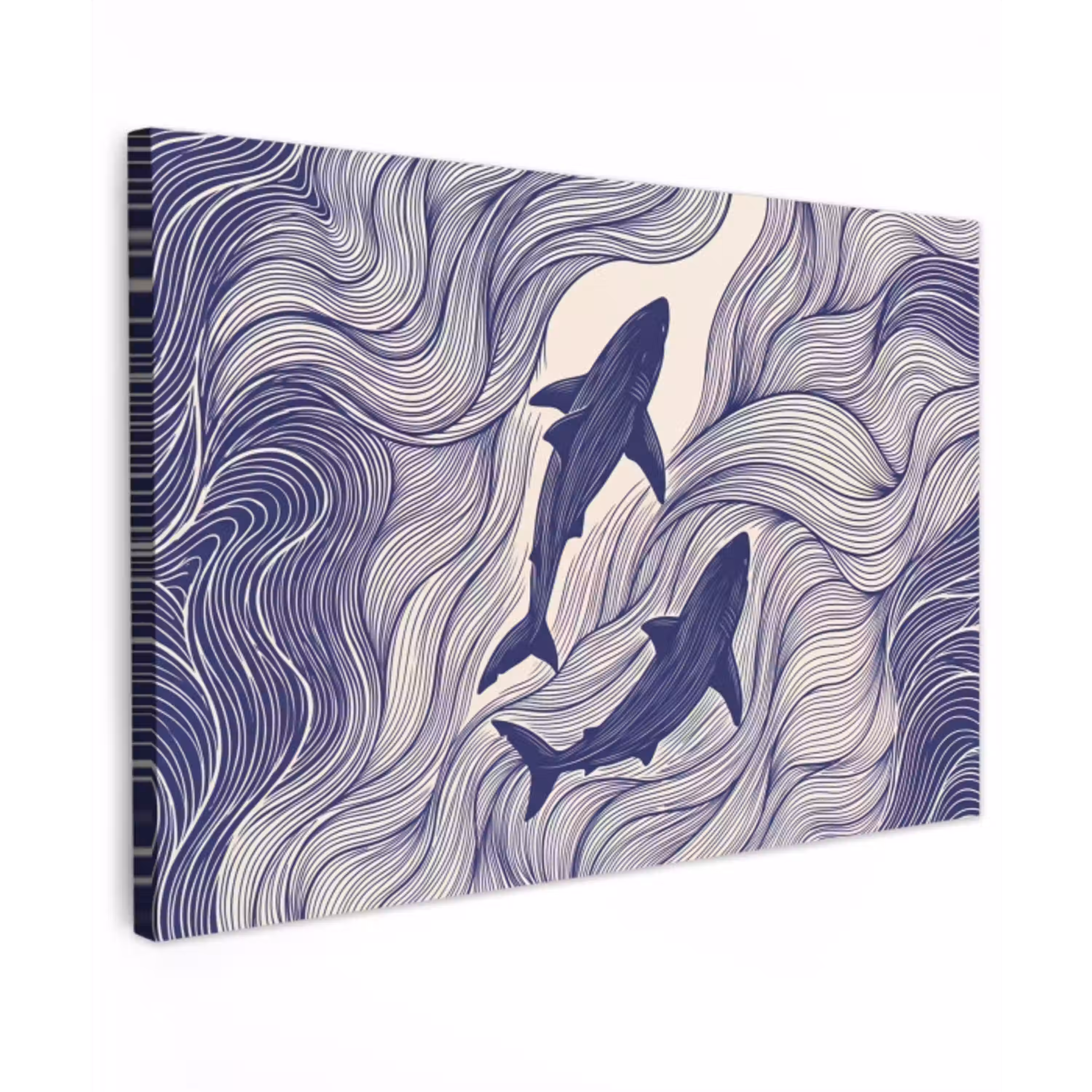 Vis - Oceaan - Lijntekening - Blauw - Dieren Tuinposter op houten frame 2 cm dik klein -3d
