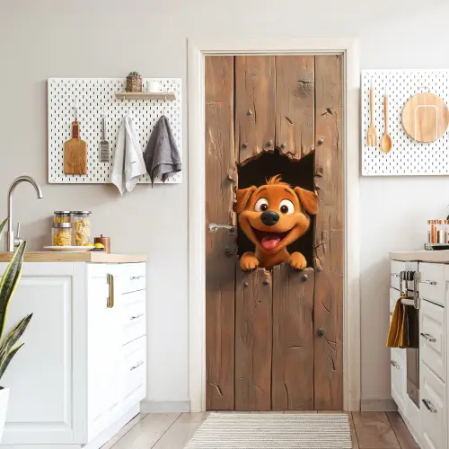 Hond - Dieren - Animatie - Hout - Modern deurposter klein -sfeer5