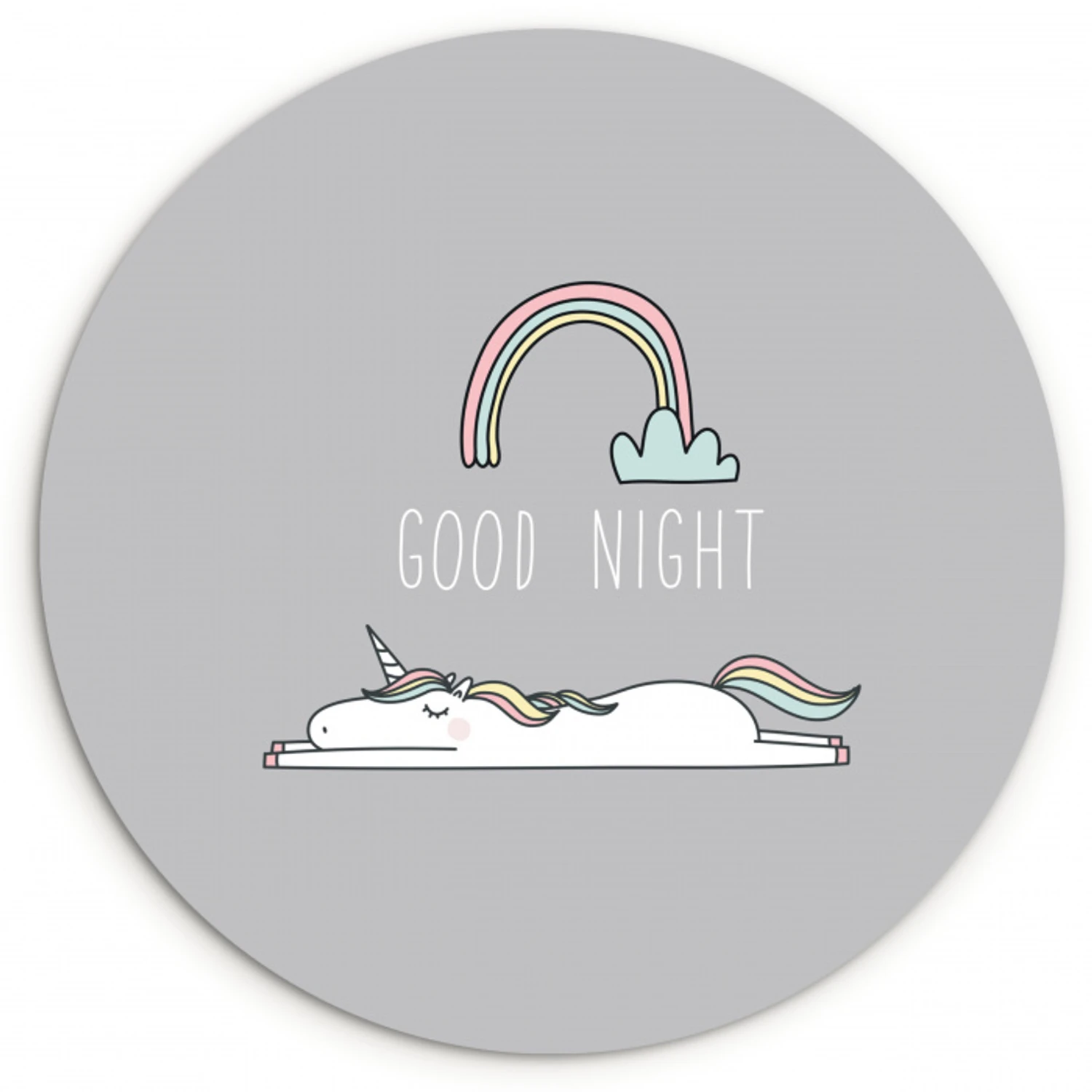 Unicorn - Regenboog - Kinderen - Quotes - Good night - Meisjes Wandcirkel kunststof plaat 5mm dik klein -3d