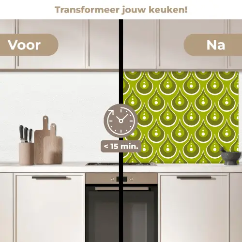 Patronen - Retro - Regen - Druppel - Groen keuken achterwand 2 middel 871 -voor-na2_NL