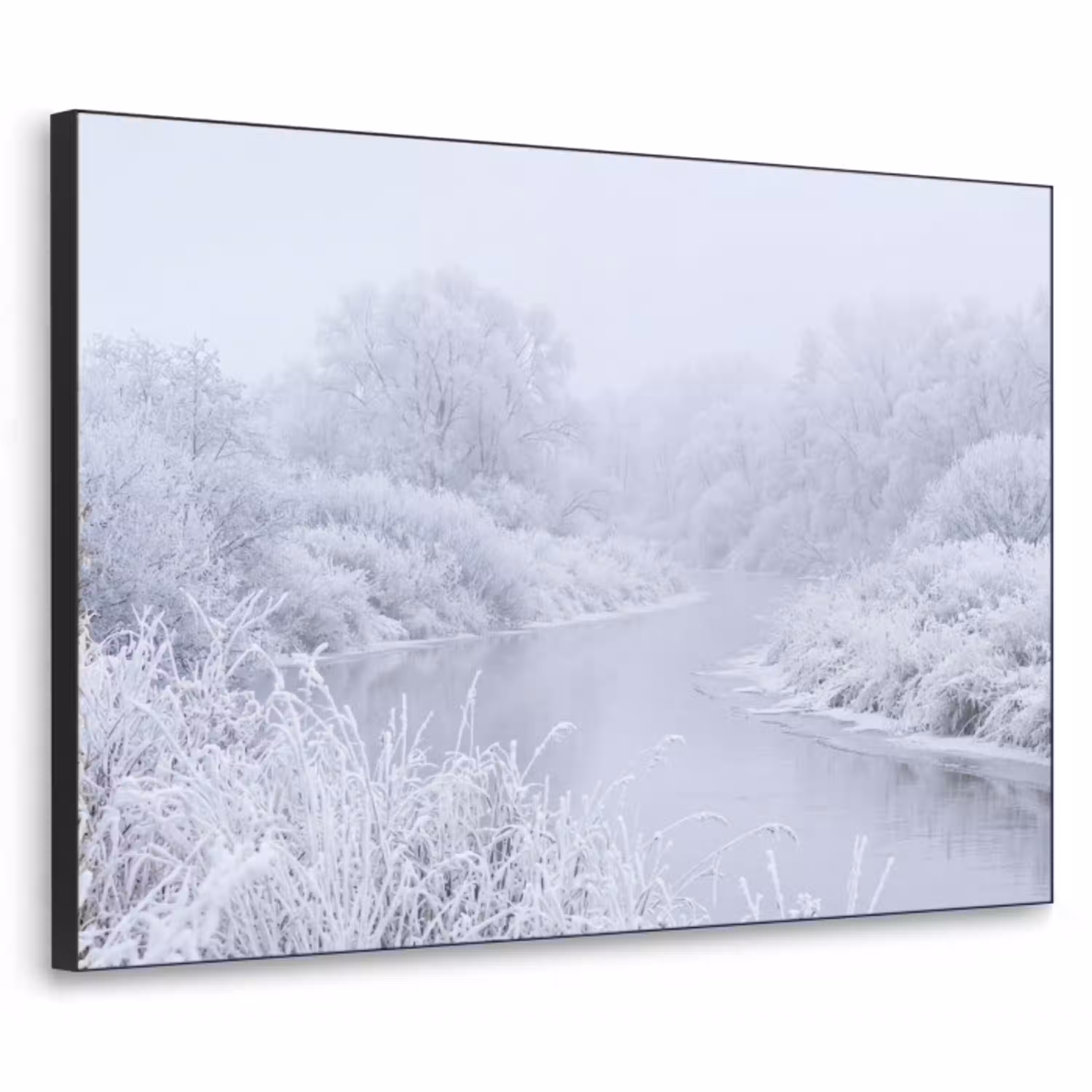 Rivier - Sneeuw - Bos - Winter - Schilderachtig Textielframe zwart klein -3d