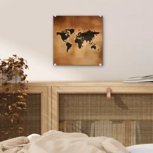Wereldkaart - Bruin - Kaart plexiglas 5mm klein -sfeer4