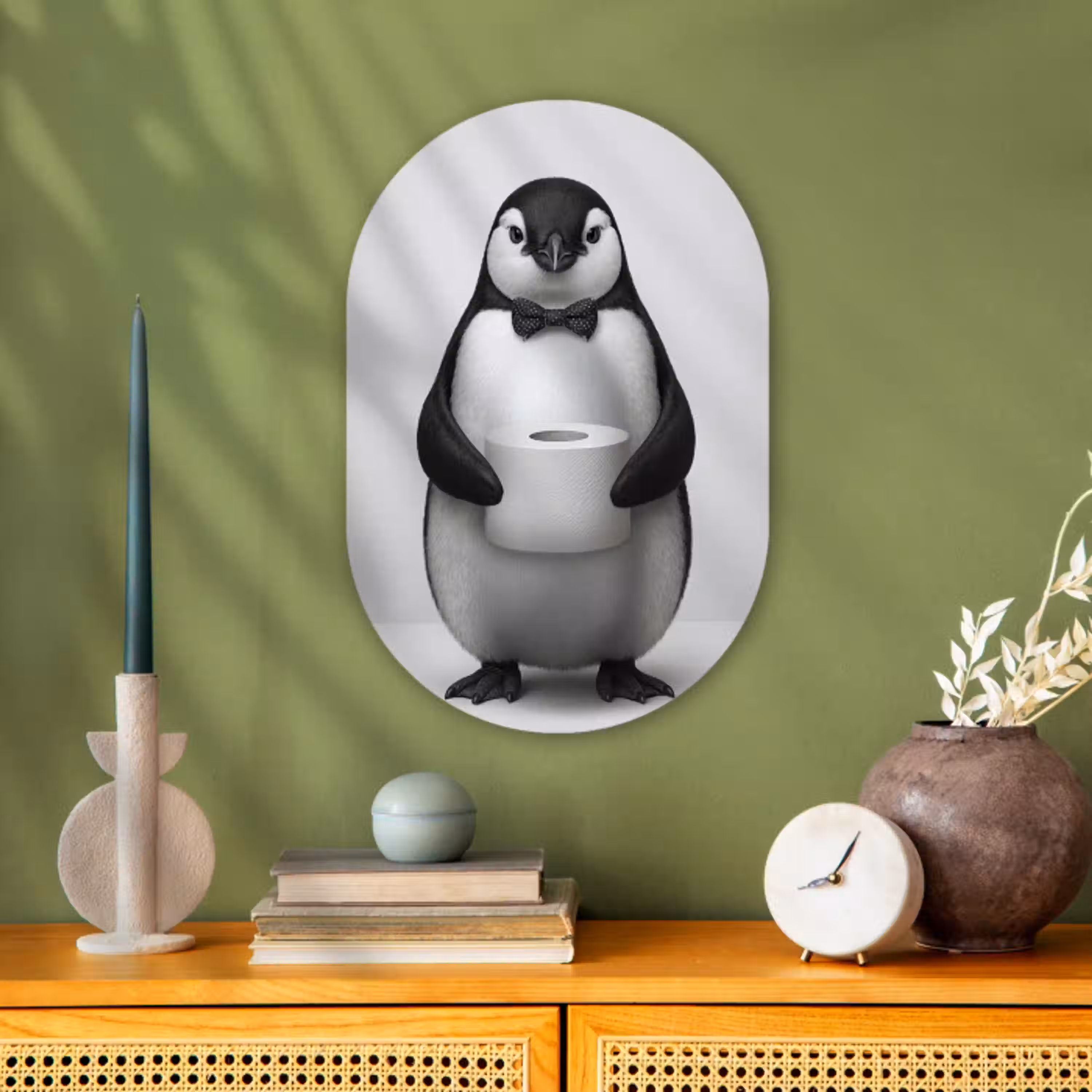 Pinguïn - WC rol - Wit Wandcirkel Ovaal Forex klein -sfeer2