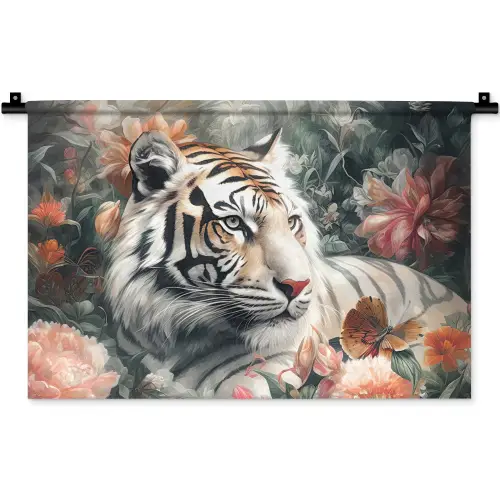 Tijger - Wilde dieren - Bloemen - Jungle Wandkleed katoen klein -zz3d