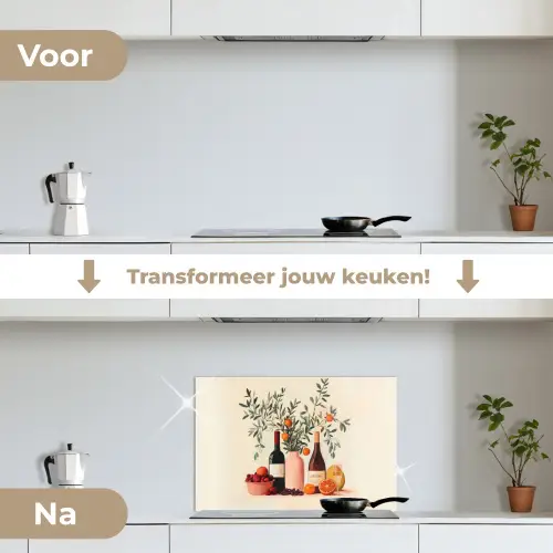 Wijnflessen - Takken - Sinaasappels keuken achterwand spatscherm klein -voor_na_NL