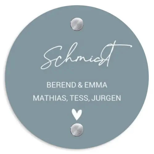 Effen blauwgrijs - Sierlijk Naambord Rond klein -3d