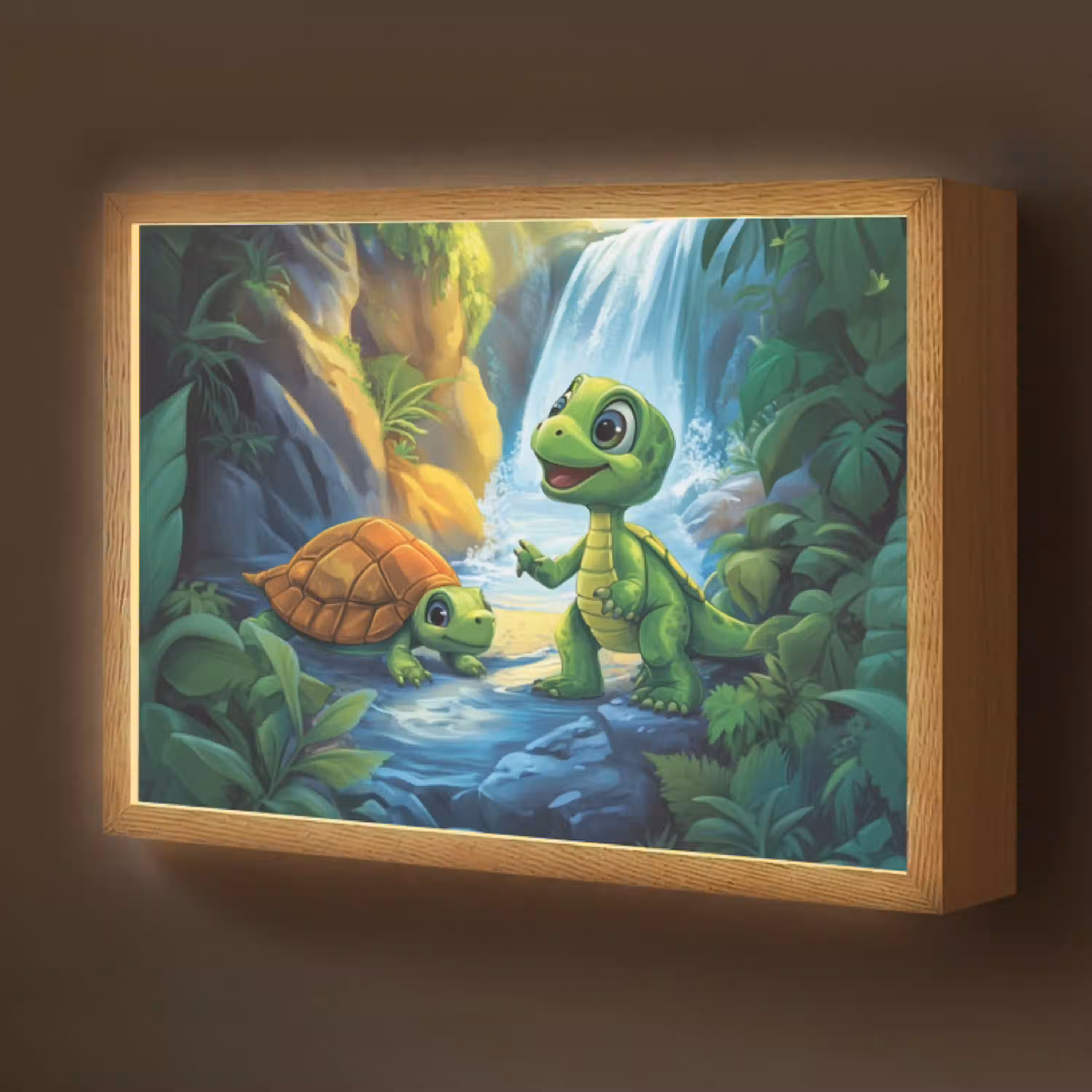 Schildpad - Dino - Jungle - Waterval Light Box met batterij (Wandlamp kind) middel -z3d_website