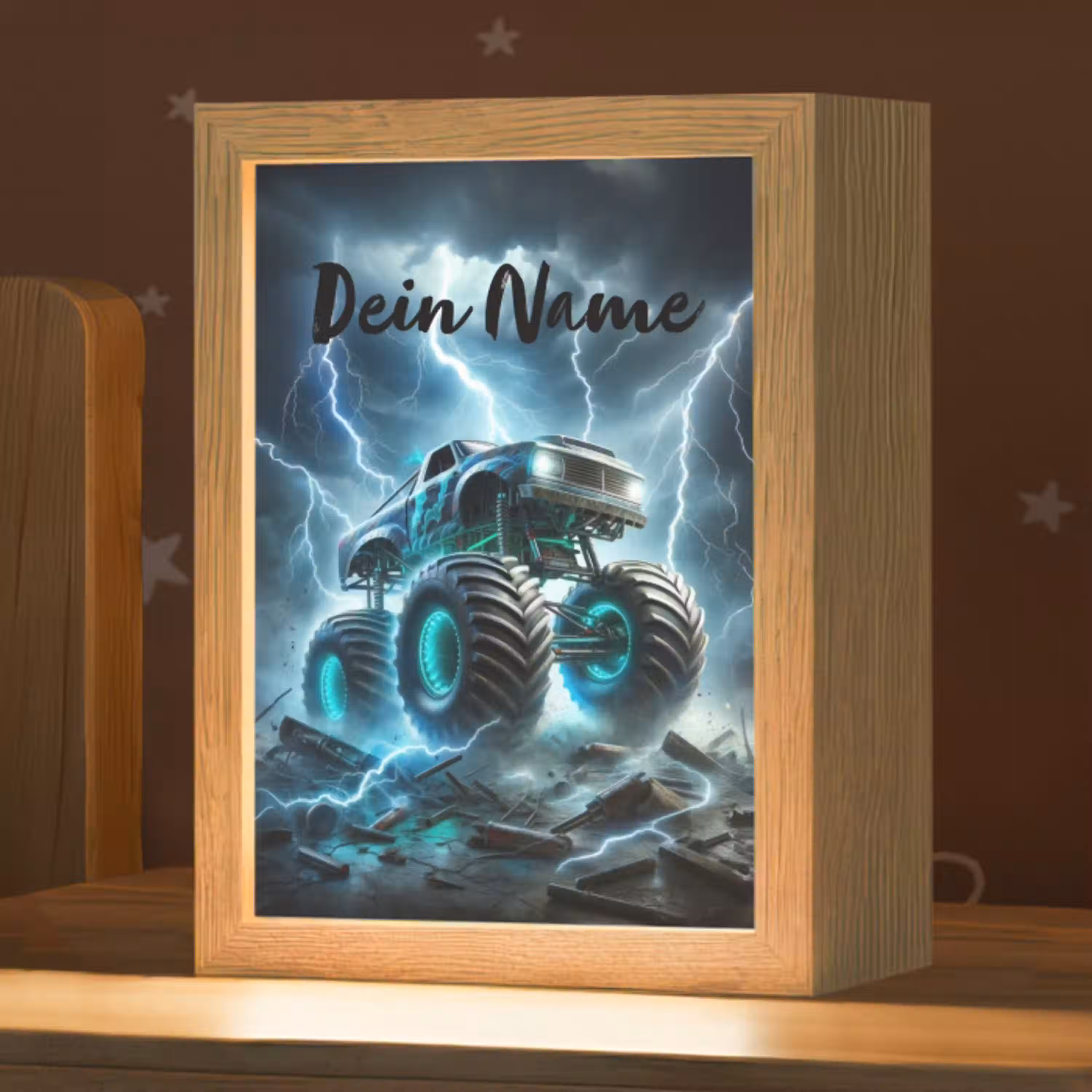 Monstertruck - Bliksem - Blauw - Jongens - Auto Light Box met kabel (Kinderlampje) klein -zzz_3d_website