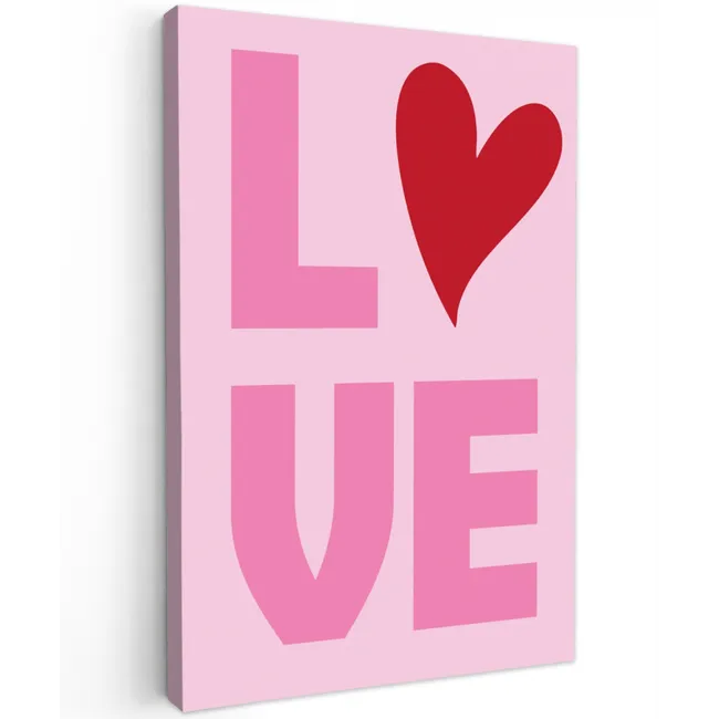 Love - Roze - Hart - Valentijn Tuinposter op houten frame 2 cm dik klein -3d