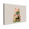 Boeken - Stapel - Bloemen - Kleurrijk Tuinposter op houten frame 2 cm dik klein -3d