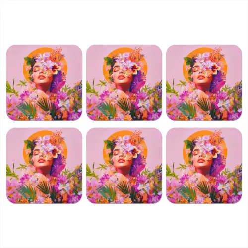 Vrouw - Abstract - Cirkel - Bloemen onderzetter kurk middel -3d