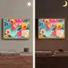 Bloemen - Olieverf - Kleurrijk - Natuur Light Box met batterij (Wandlamp) middel -sfeer3