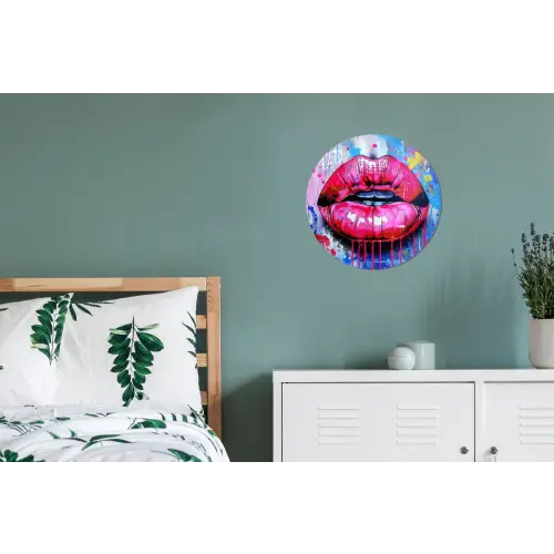 Graffiti - Lippen - Felroze - Geschilderd Wandcirkel aluminium klein -slaapkamer