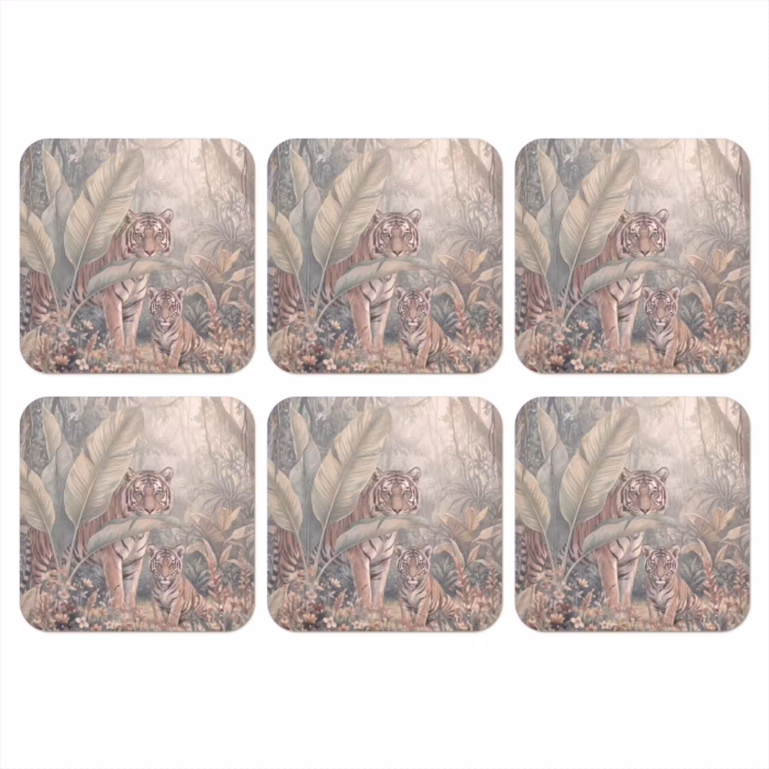 Tijger - Welp - Jungle - Illustratie - Dieren onderzetter kurk middel -3d