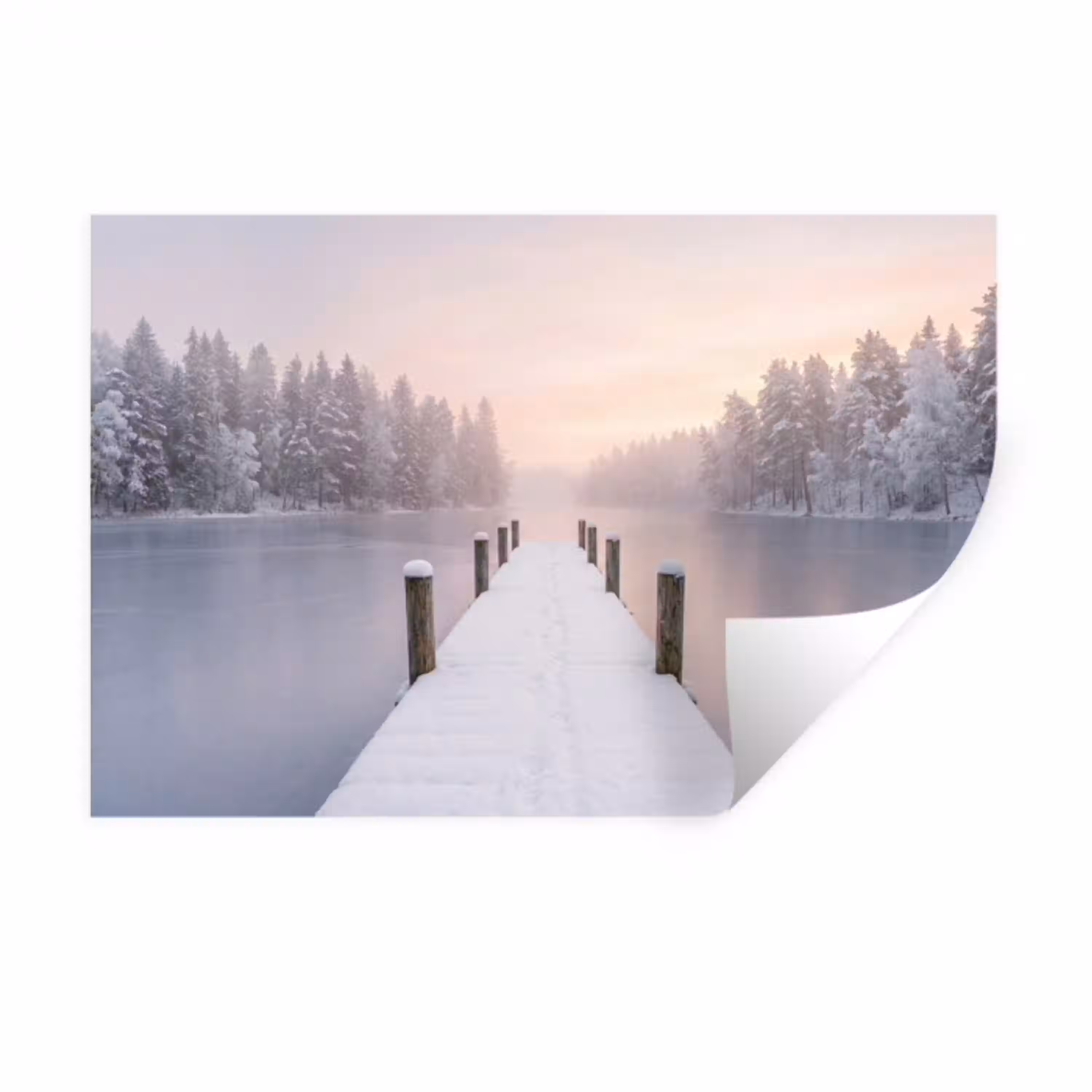 Steiger - Meer - Mist - Winter - Serene Muursticker klein -3d