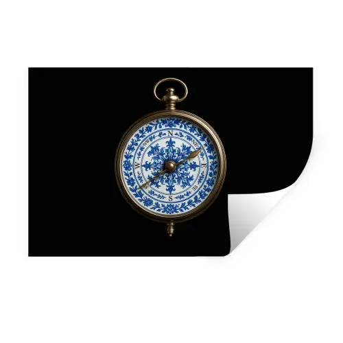 Kompas - Delfts blauw - Zwart Muursticker klein -3d