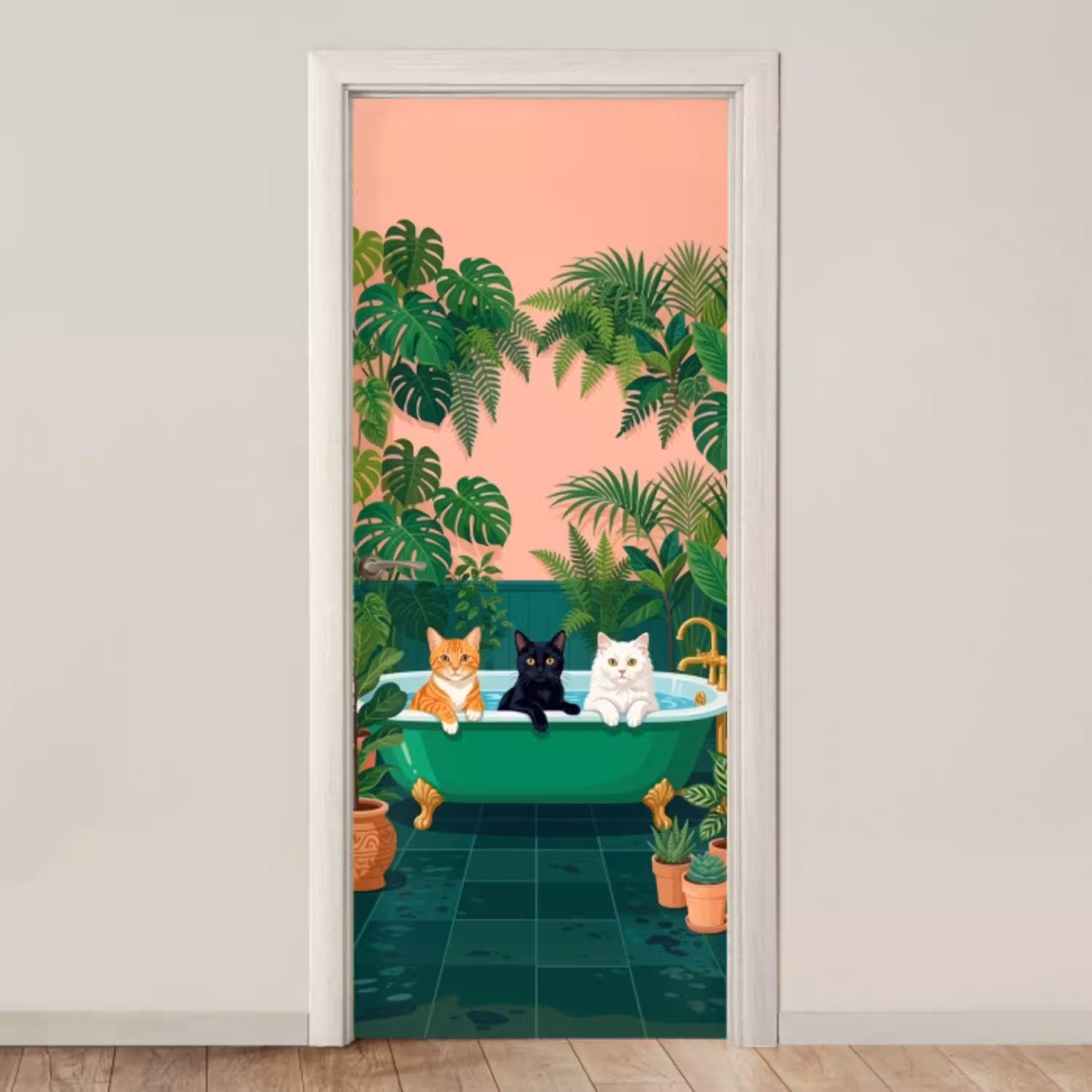 Badkamer - Kattenparade - Kleurrijk deurposter klein -3d_beige