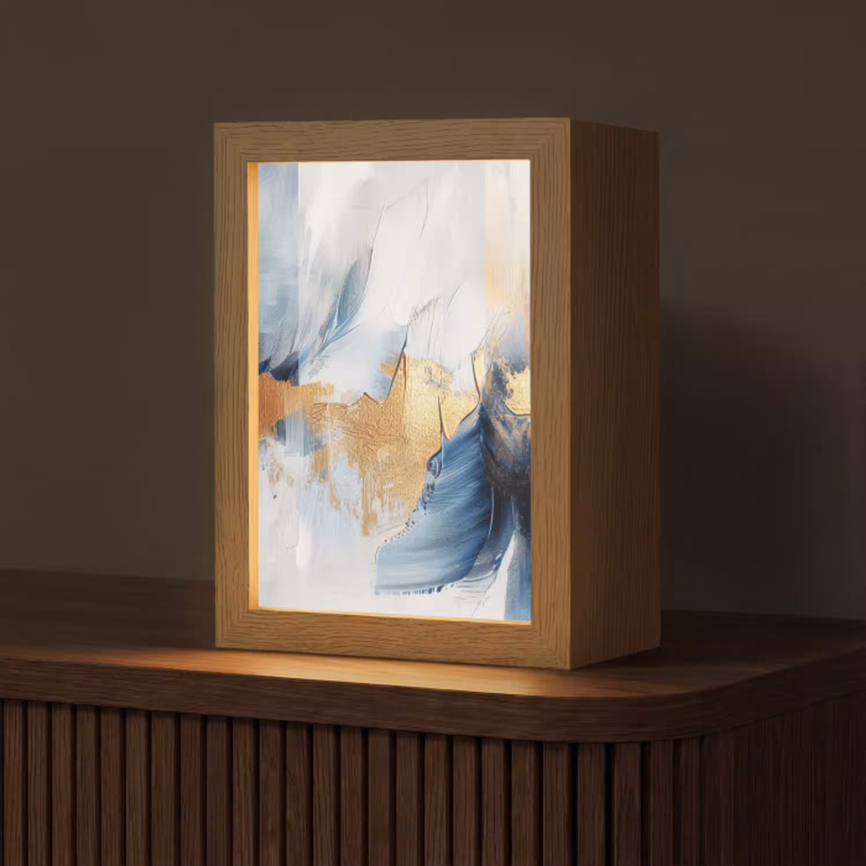 Goud - Blauw - Verf - Kunst - Modern Light Box met kabel (Tafellamp) klein -z3d_website