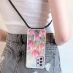 Tulpen - Veld - Lente - Roze Hoesje Samsung Galaxy A52 5G met koord klein -sfeer5