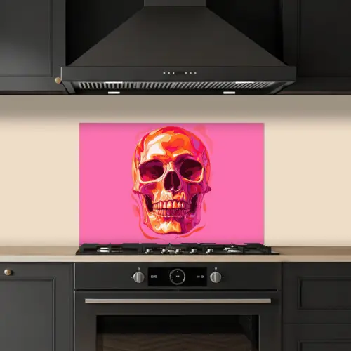 Felroze - Tanden - Schedel keuken achterwand spatscherm klein -sfeer1