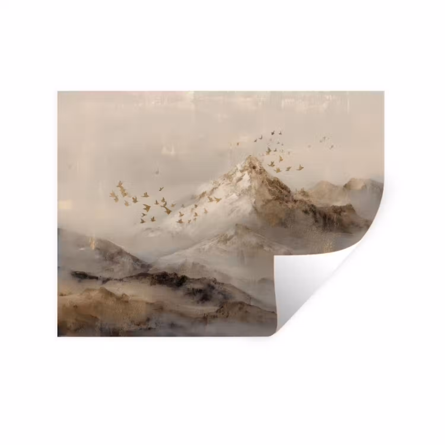 Muursticker - Berglandschap - Mist  - Penseelstreken